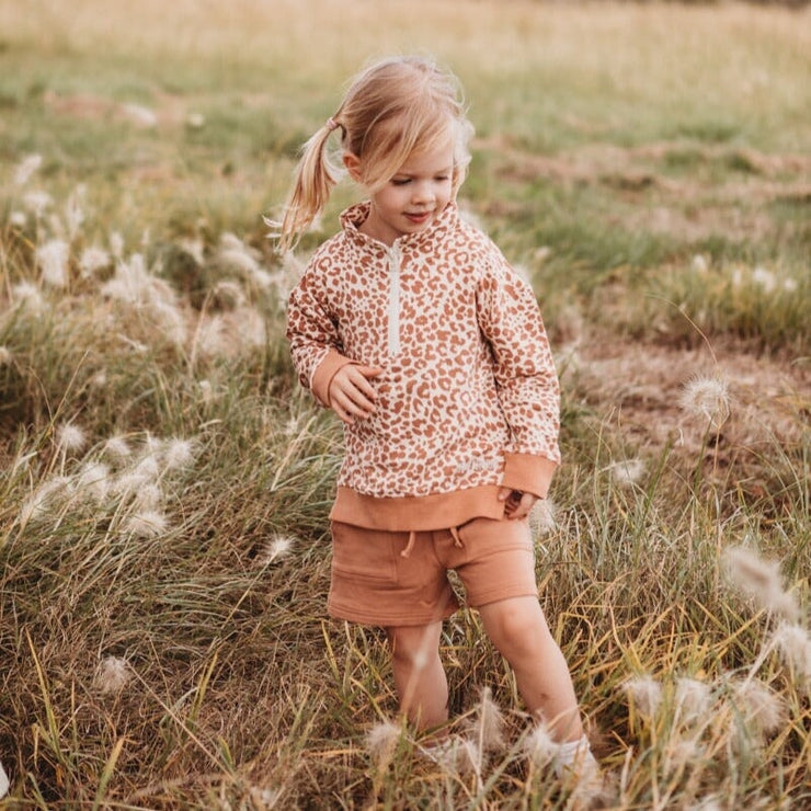 Perfect Pair -Track Pullover - Clay Leopard & Clay Short Set Jumper Halo & Horns Company 