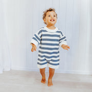 Knit Romper - Organic Cotton - Cornflower Stripe knit Halo & Horns Company 