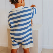 Knit Romper - Organic Cotton - Cornflower Stripe knit Halo & Horns Company 