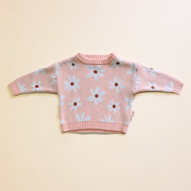 Knit Sweater - Organic Cotton - Daisy knit Halo & Horns Company 0-3 Months 