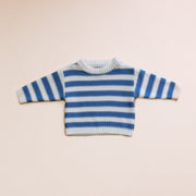 Knit Sweater - Organic Cotton - Cornflower Stripe knit Halo & Horns Company 0-3 Months 