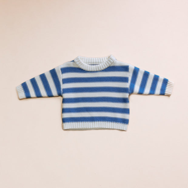 Knit Sweater - Organic Cotton - Cornflower Stripe knit Halo & Horns Company 0-3 Months 