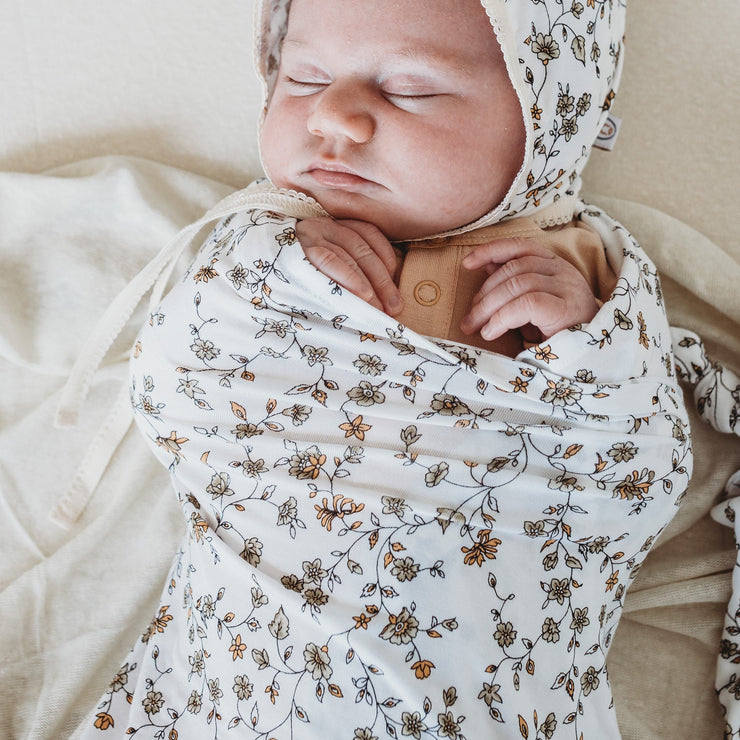 Baby Swaddle/Wrap - Organic Bamboo jersey - Secret Garden Baby Wrap Halo & Horns 