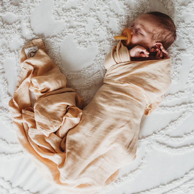 Baby Swaddle/Wrap - Organic Bamboo Muslin - Wheat Baby Wrap Halo & Horns 