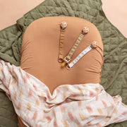 Cot Quilt - Linen - Bamboo - Olive| Stripe under Baby Blanket Halo & Horns 