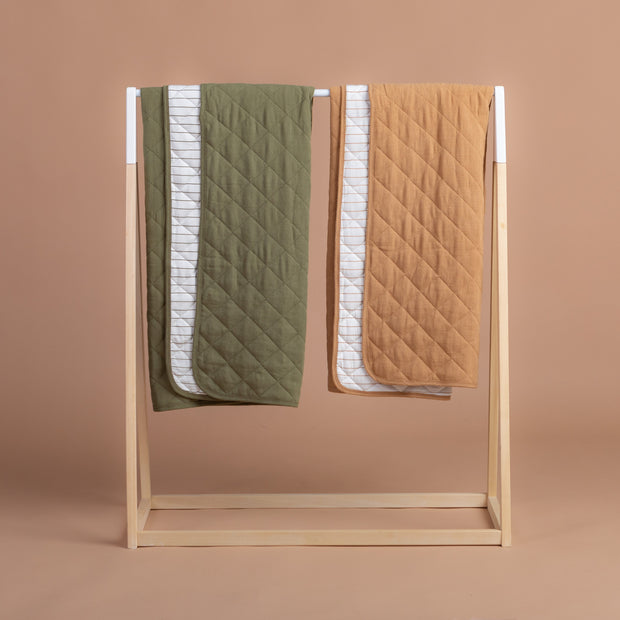 Cot Quilt - Linen - Bamboo - Olive| Stripe under Baby Blanket Halo & Horns 