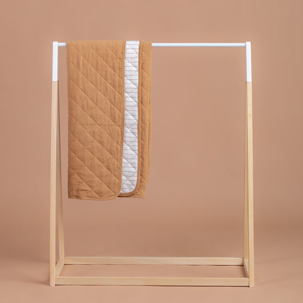 Cot Quilt - Linen - Bamboo - Toffee | Stripe under Baby Blanket Halo & Horns 