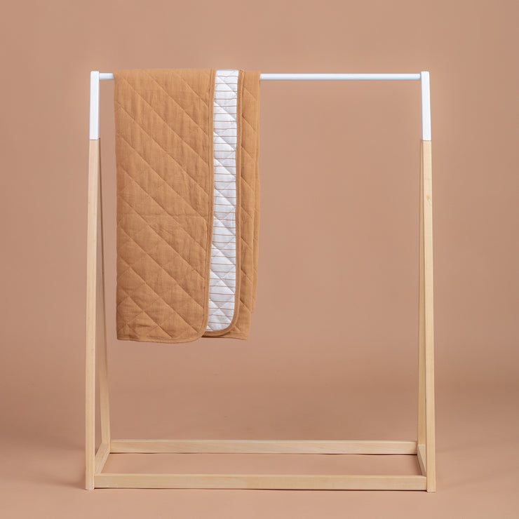 Cot Quilt - Linen - Bamboo - Toffee | Stripe under Baby Blanket Halo & Horns 