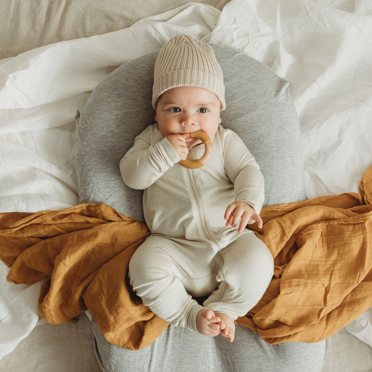 Bassinet - Bamboo Fitted - Marle Grey Cot Sheet Halo & Horns 