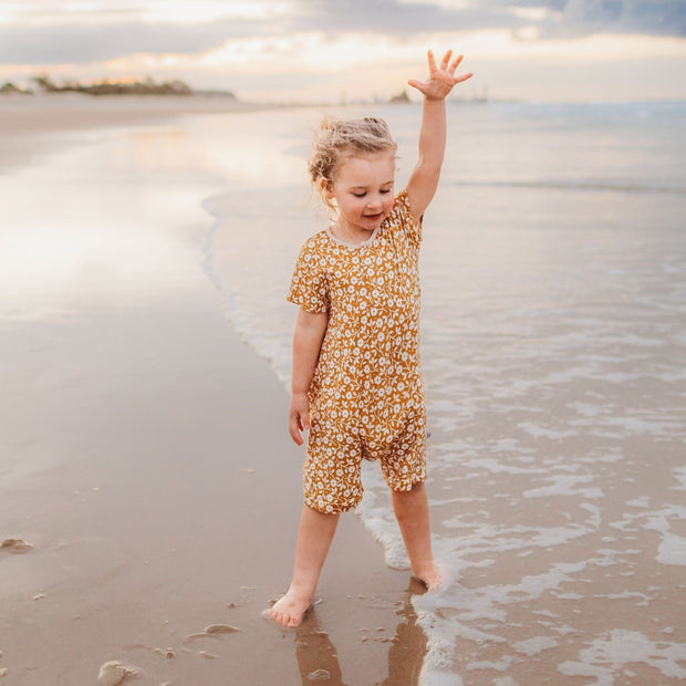Romper Pocket - Short Sleeve- Honey Daisy Romper Halo & Horns 