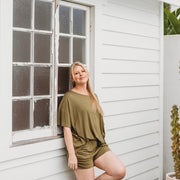 Woman - Bamboo Oversize Basic tshirt - Olive Tshirts Halo & Horns 