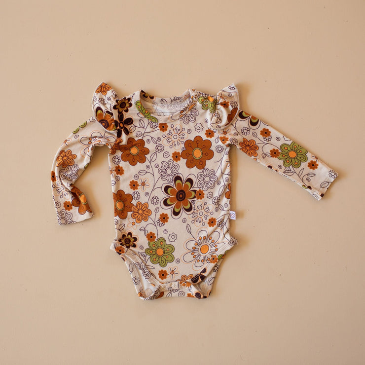 Buy Baby Onesie - Long Sleeve - Organic Bamboo - Retro Floral oneisie Halo & Horns Company Newborn 