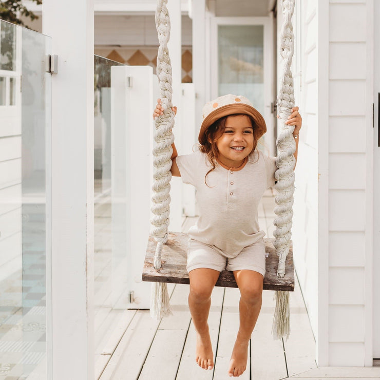 Romper Pocket - Short Sleeve- Oat | Clay edge Romper Halo & Horns 