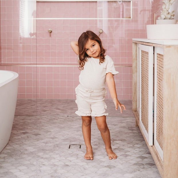 Frill Sleeve Shirt and Shorts Set - Bamboo - Oat tshirt Halo & Horns 