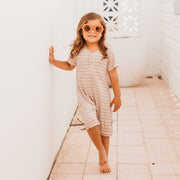 Romper Pocket - Short Sleeve- Clay Stripe Romper Halo & Horns 