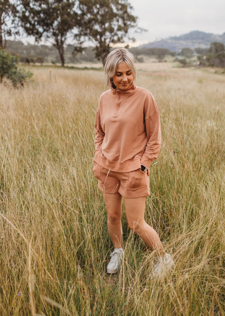 Weekender Sweat Shorts - Woman - Bamboo French Terry - Clay track pants Halo & Horns 