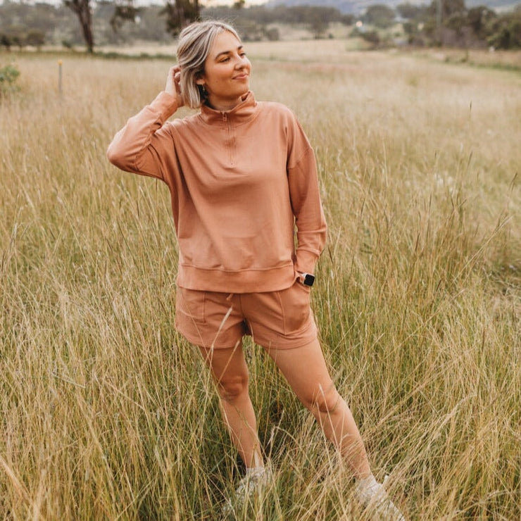 Weekender Sweat Shorts - Woman - Bamboo French Terry - Clay track pants Halo & Horns 