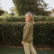 Woman - Luxe Bamboo - Weekender Pullover - Olive pants Halo & Horns 