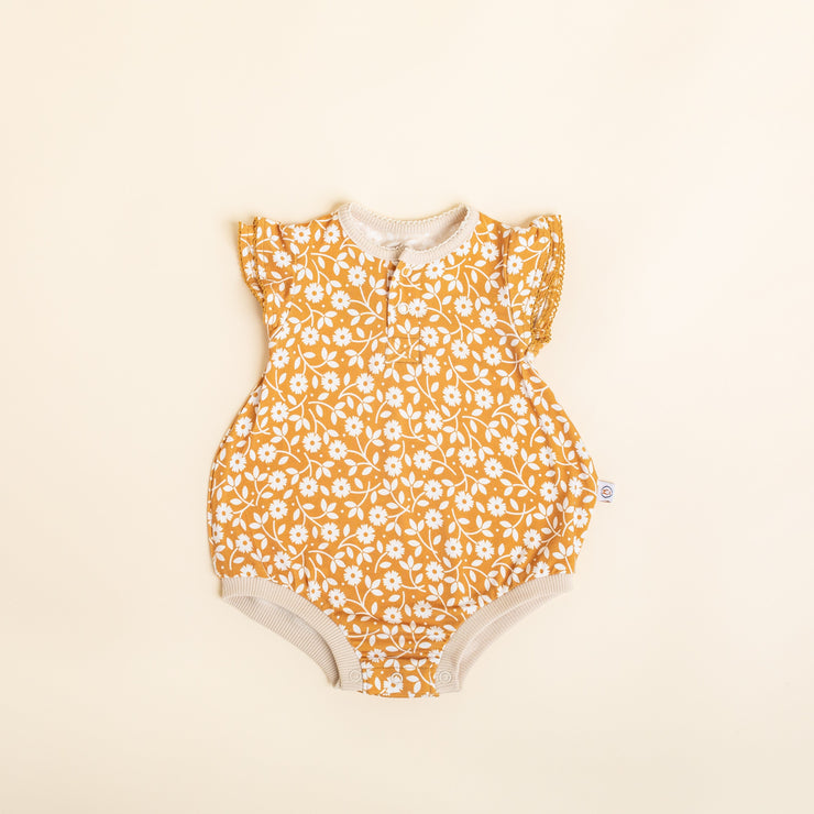 Flutter Sleeve Onesie - Bamboo Bubble Romper - Honey Daisy Onesie Halo & Horns Newborn 