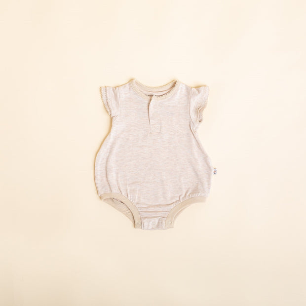 Flutter Sleeve Onesie - Bamboo Bubble Romper - Oat Onesie Halo & Horns 