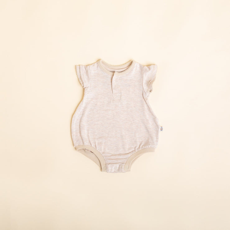 Flutter Sleeve Onesie - Bamboo Bubble Romper - Oat Onesie Halo & Horns 