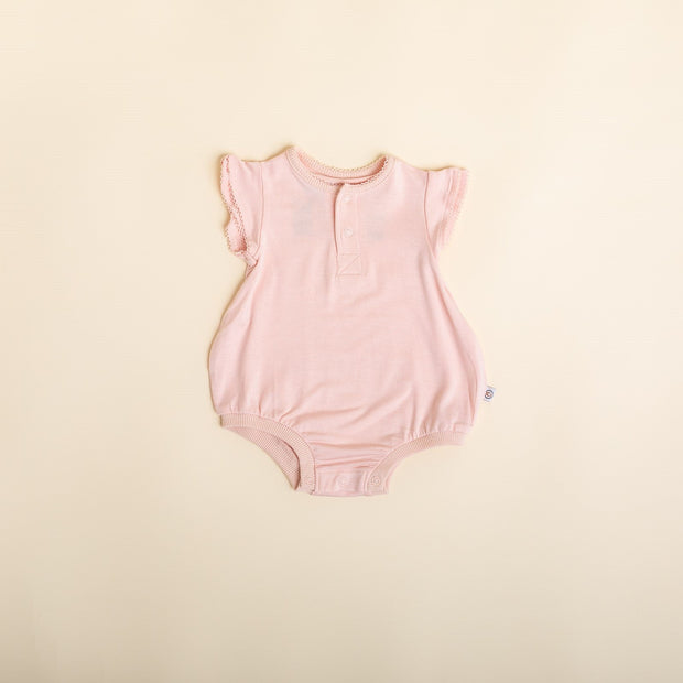 Flutter Sleeve Onesie - Bamboo Bubble Romper - Pale Peony Onesie Halo & Horns 