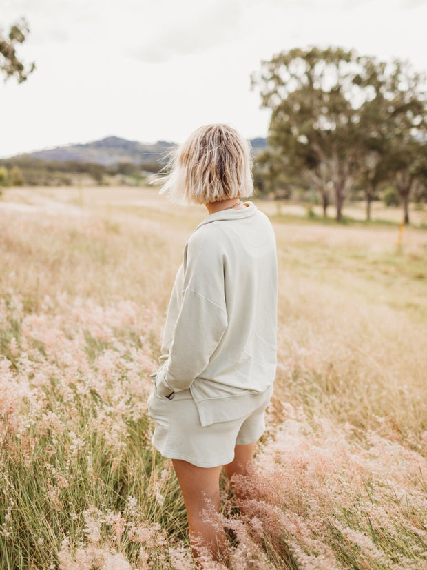 Weekender Sweat Shorts - Woman - Bamboo French Terry - Sage track pants Halo & Horns 