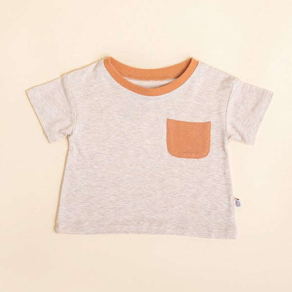 Box Pocket T Shirt - Bamboo - Oat with Clay Edge tshirt Halo & Horns 6-9 months 