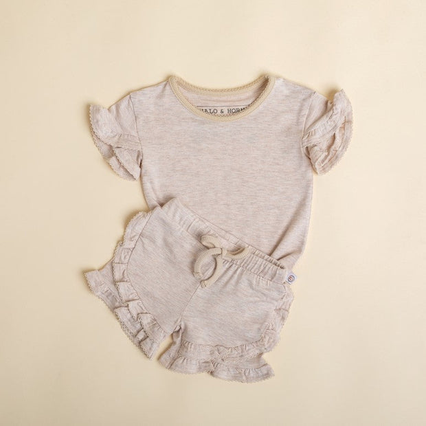 Frill Sleeve Shirt and Shorts Set - Bamboo - Oat tshirt Halo & Horns 6-9 Months 