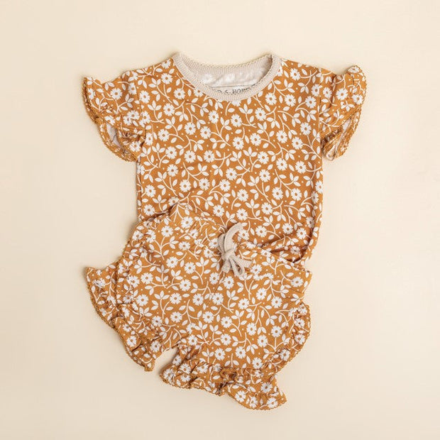 Frill Sleeve Shirt and Shorts Set - Bamboo - Honey Daisy tshirt Halo & Horns 6-9 Months 