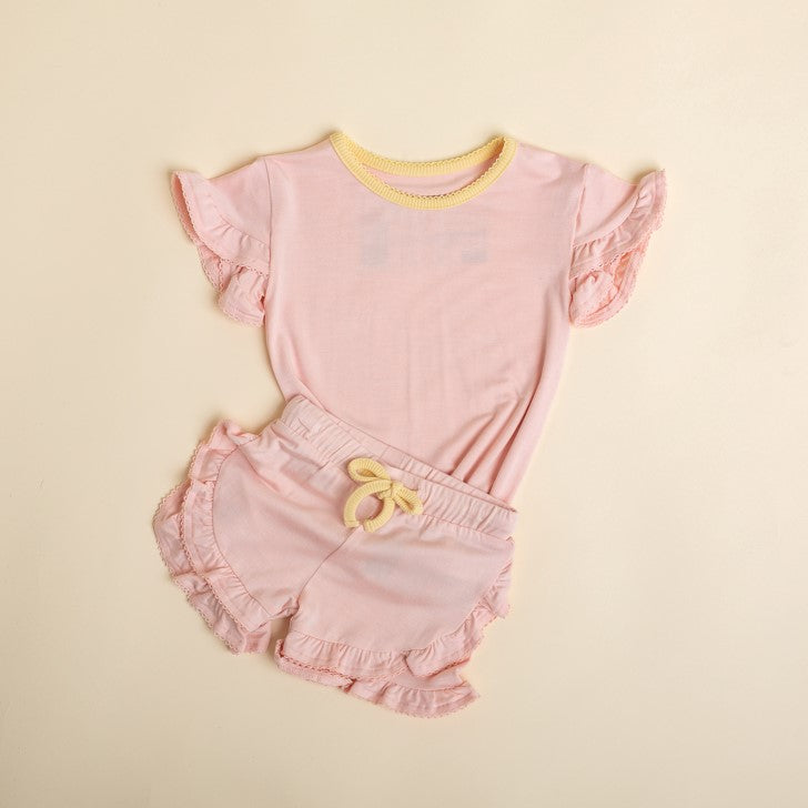 Frill Sleeve Shirt and Shorts Set - Bamboo - Pale Peony tshirt Halo & Horns 6-9 Months 