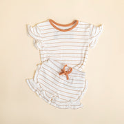 Frill Sleeve Shirt and Shorts Set - Bamboo - Clay Stripe tshirt Halo & Horns 6-9 Months 