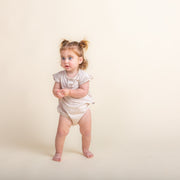 Flutter Sleeve Onesie - Bamboo Bubble Romper - Oat Onesie Halo & Horns 