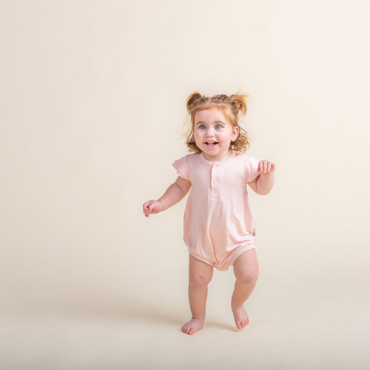 Flutter Sleeve Onesie - Bamboo Bubble Romper - Pale Peony Onesie Halo & Horns 