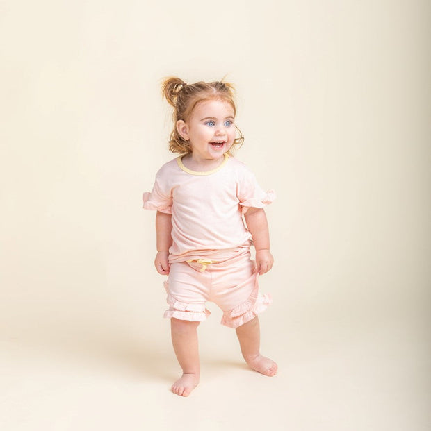 Frill Sleeve Shirt and Shorts Set - Bamboo - Pale Peony tshirt Halo & Horns 