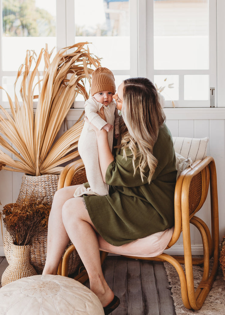 Woman - Bamboo Luxe Linen Oversized Dress- Olive Linen Shirt Halo & Horns 