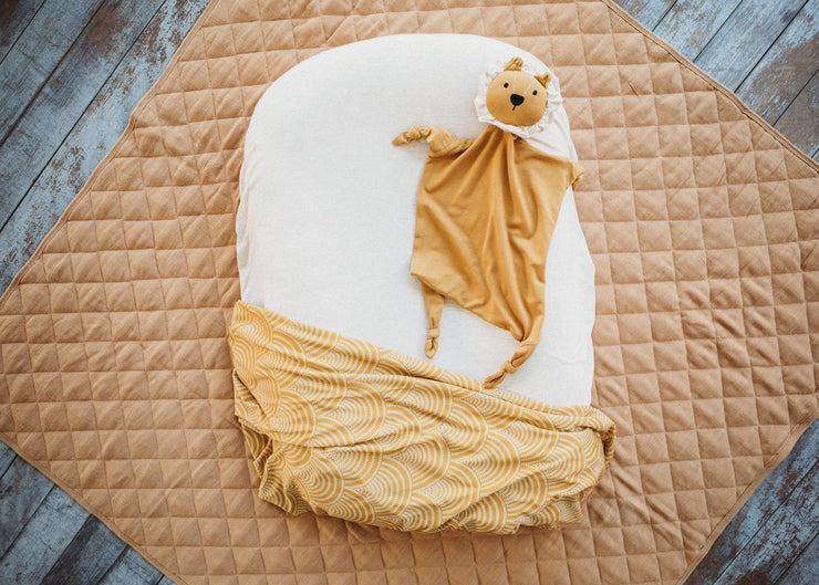 Cot Quilt - Linen - Bamboo - Toffee | Stripe under Baby Blanket Halo & Horns 