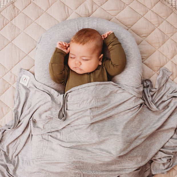 Grey Bamboo Jersey Baby Swaddle | Halo and Horns