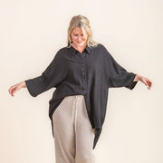 Woman - Bamboo Luxe Linen Oversized Shirt- Black Linen Shirt Halo & Horns Small - Medium 