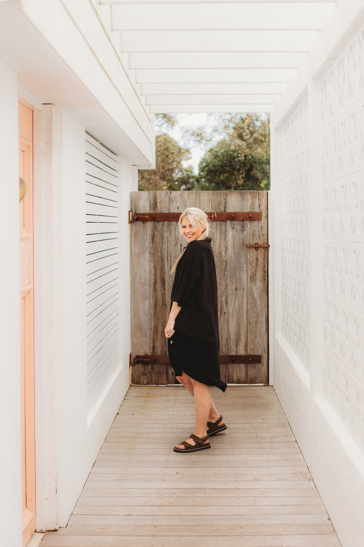 Woman - Bamboo Luxe Linen Oversized Dress- Black Linen Shirt Halo & Horns 