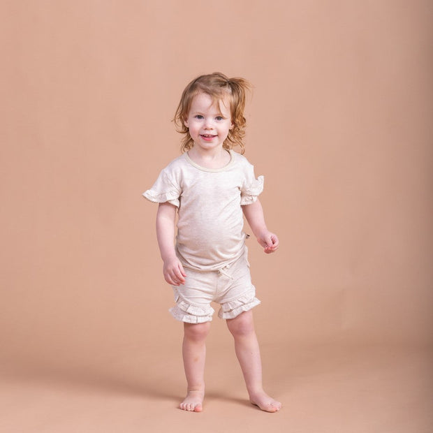 Frill Sleeve Shirt and Shorts Set - Bamboo - Oat tshirt Halo & Horns 