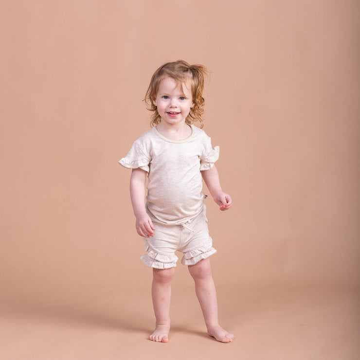 Frill Sleeve Shirt and Shorts Set - Bamboo - Oat tshirt Halo & Horns 