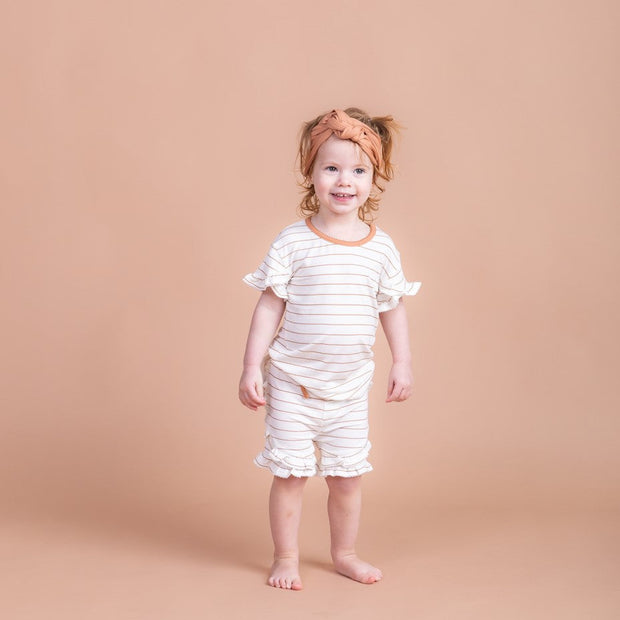 Frill Sleeve Shirt and Shorts Set - Bamboo - Clay Stripe tshirt Halo & Horns 