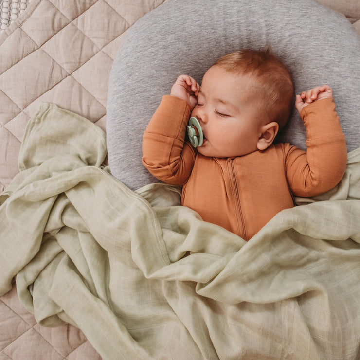 Baby Swaddle/Wrap - Organic Bamboo Muslin - Sage Baby Wrap Halo & Horns 