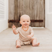 Romper Pocket - Short Sleeve- Clay Stripe Romper Halo & Horns 