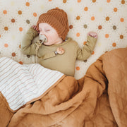 Cot Quilt - Linen - Bamboo - Toffee | Stripe under Baby Blanket Halo & Horns 