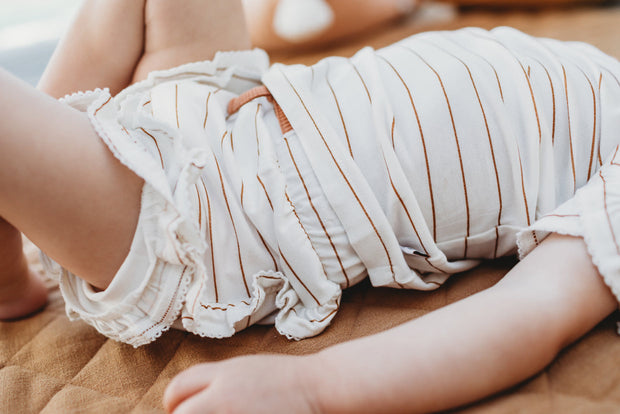 Frill Sleeve Shirt and Shorts Set - Bamboo - Clay Stripe tshirt Halo & Horns 