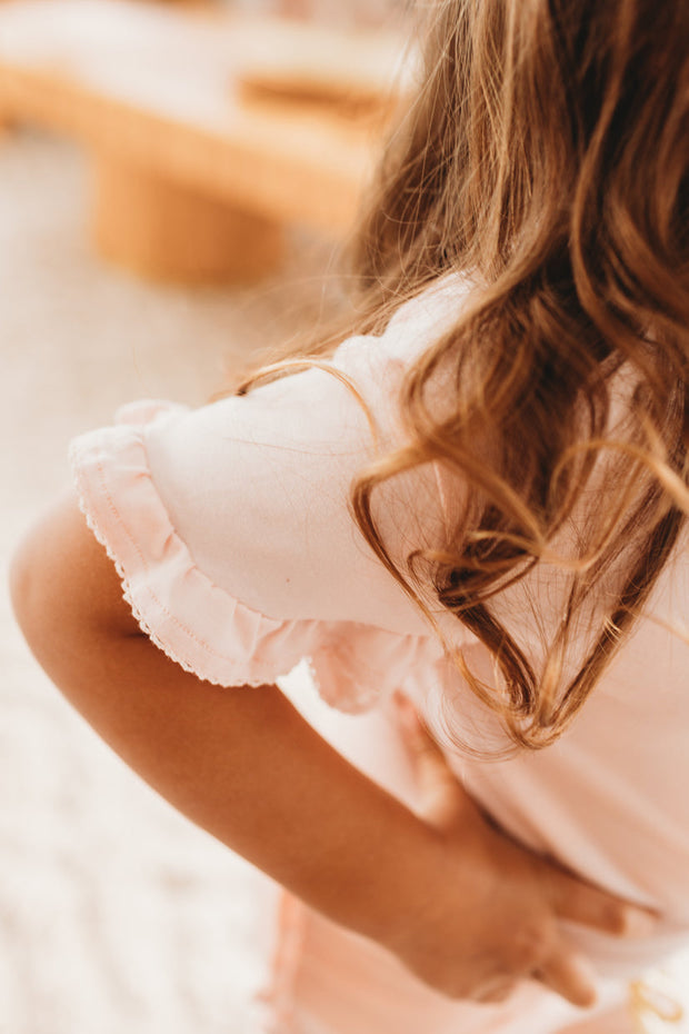 Frill Sleeve Shirt and Shorts Set - Bamboo - Pale Peony tshirt Halo & Horns 