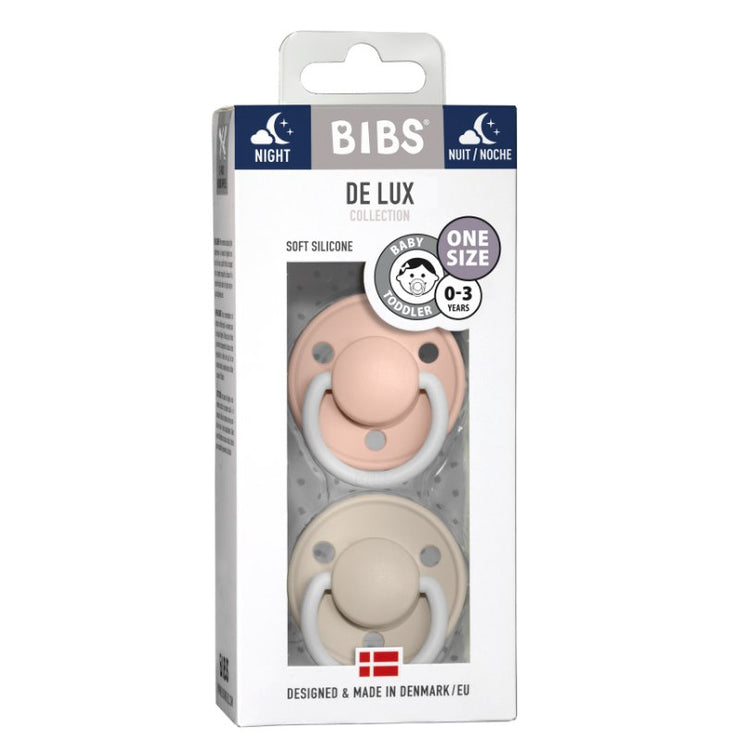 BIBS Soothers/Dummies - De Lux | Silicone "Night Glow" - Blush | Vanilla - 2 PK Soother BIbs 