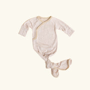 Kimono Knotted Baby Gown - Bamboo Long Sleeve - Oat oneisie Halo & Horns Company Newborn 